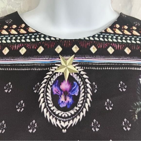 MIX & CHIC PURPLE IRIS BLACK FLORAL PRINT UNIQUE Mini dress Top  CLASSY - Picture 5 of 12